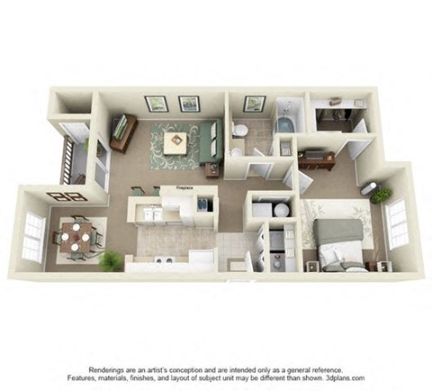 Floor plan for 1 bed, 1 bath, 771 sqft